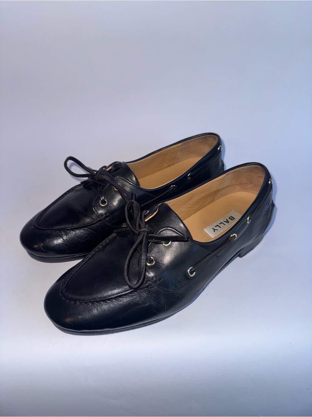 Bally Plume Black Leather Loafers Pathy Boat Shoes Women’s Size 38